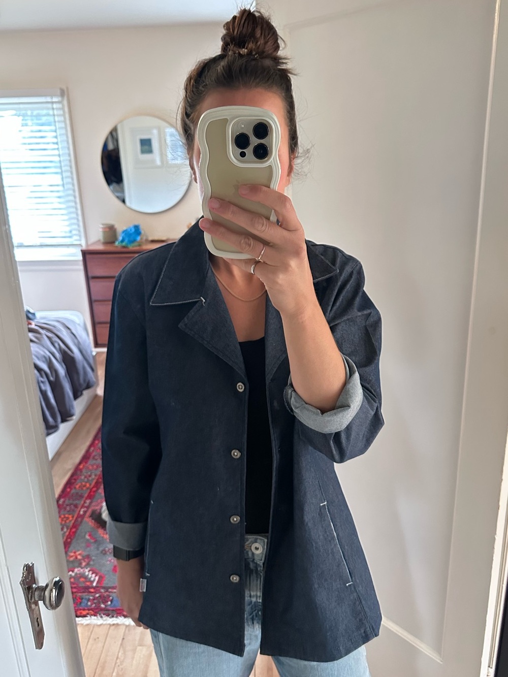 Dark Denim Button-Front Women's Jacket